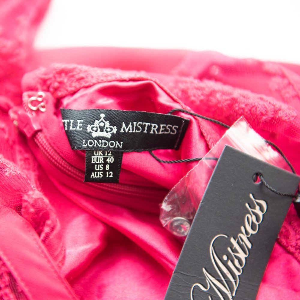 ASOS Little Mistress Dress Lace Quarter Sleeve Shift Mini Bright Pink Size 8 New - Picture 4 of 7